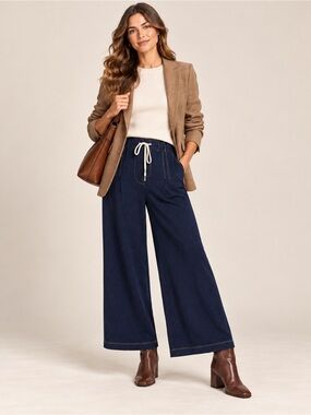 Adrianna Papell NWT Navy Wide Leg Pull-On Pants Size Small